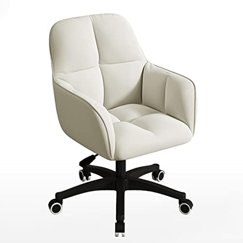 HYUFEIAO Bürostuhl aus Samt, ergonomischer Computerstuhl, mittlere Rückenlehne, Schreibtischstuhl mit Armlehne, bequemer, verstellbarer PC-Stuhl für Mädchenzimmer, Weiß von HYUFEIAO
