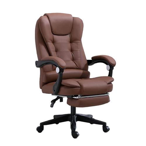 HYUFEIAO Ergonomischer Bürostuhl, 360° drehbar, Computerstuhl mit neigbarer Rückenlehne und Fußstütze, bequemer Leder-Schreibtischstuhl für Arbeitszimmer, Wohnzimmer, Schlafzimmer, Braun, Höhe 114122 von HYUFEIAO