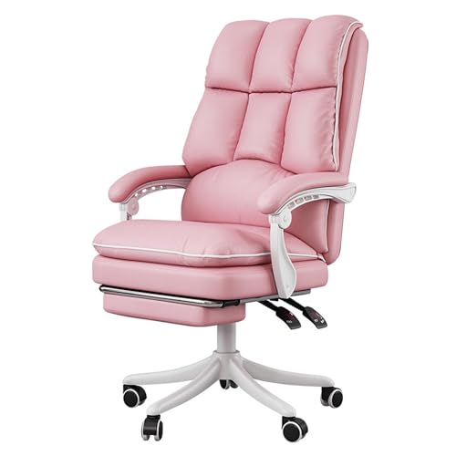 HYUFEIAO Ergonomischer Schreibtischstuhl aus Leder, bequemer Drehstuhl mit neigbarer Rückenlehne und Fußstütze, verstellbare Höhe, Computerstuhl, Schminkstuhl, Rosa, Höhe 107116 cm von HYUFEIAO