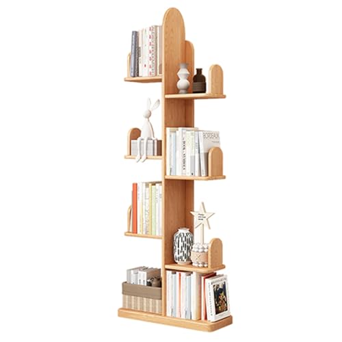 HYUFEIAO Holz-Bücherregal, bodenstehendes Bücherregal, platzsparende Ecke, hoher Bücherturm, hält Bücher, CDs, Spiele, für Schlafzimmer, Wohnzimmer (Farbe: Holz, Größe: L 60 x B 24 x H 165 cm) von HYUFEIAO