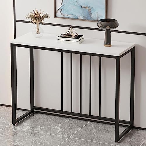 HYUFEIAO Moderner Konsolentisch mit Holztischplatte und Metallrahmen, schmaler Eingangstisch für Wohnzimmer, Foyer, Korridor oder Büro, Pflanzenständer oder Sofatisch, Weiß und Schwarz, 203,2 cm Größe von HYUFEIAO