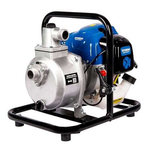 Hyundai Benzin-Wasserpumpe GWP25052 mit 1.84 PS Motor, 8000 l/h Fördermenge, 25 m Förderhöhe (Motorpumpe, Gartenpumpe, Pumpe, Teichpumpe) von Hyundai Power Products