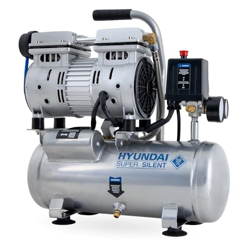Hyundai Silent Kompressor SAC55751; 6L Kessel, 8bar, ölfrei; 0.55kW - 0.75PS; ansaugleistung 93 L/Min; klein, kompakt, tragbar; 59dB Luftkompressor leise, Flüster-Kompressor von Hyundai Power Products