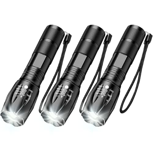 HYVCZP 3er Pack LED Taschenlampe Super Hell | Wasserdichte Mini Taschenlampe mit 5 Modi & Zoom | Leichte Camping Taschenlampe für Outdoor, Wandern, Notfall, Zuhause (3 Pack) von HYVCZP