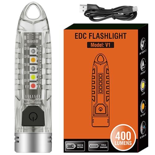 HYVCZP Mini V1 Luminous Keychain Taschenlampe, 400 Lumen Starkes Licht LED Wiederaufladbare Taschenlampe, 12 Modi und Wasserdicht für Outdoor Wandern Notbeleuchtung von HYVCZP