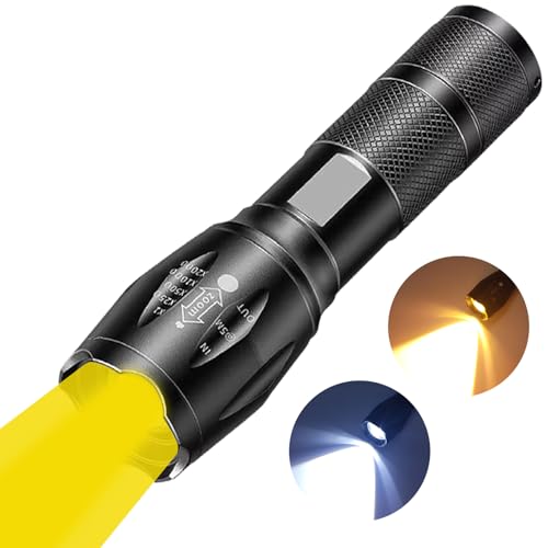 HYVCZP Wiederaufladbare 2-in-1-Taschenlampe, tragbare wasserdichte gelbe Licht-Taschenlampe, LED-Taschenlampe mit weißem und gelbem Licht, bietet bessere Sichtbarkeit von HYVCZP