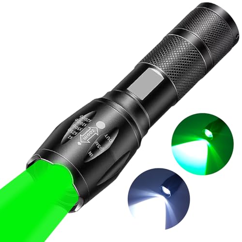 HYVCZP Wiederaufladbare 2 in 1 grüne Taschenlampe, tragbare wasserdichte grüne Licht-Taschenlampe, LED-Taschenlampe mit Weiß- und Grünlichtkombination, grünes Licht für Nachtbeobachtung von HYVCZP