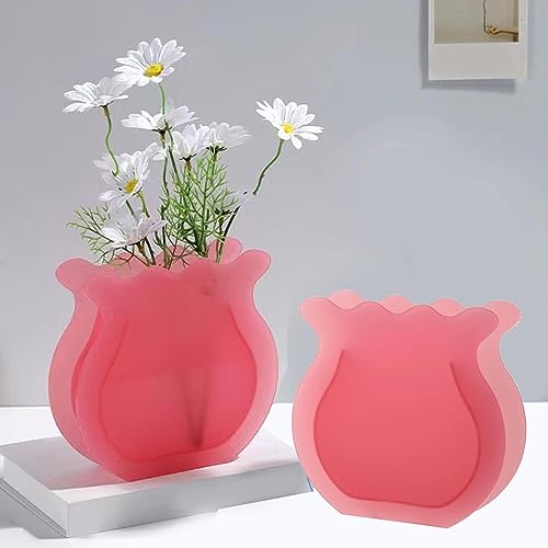 Kleine Blumenvase, Vase für Aquarien, transparent, verdicktes Acryl, glättend, schlicht, modern, kleine Aquarien für Wohnzimmer und Schlafzimmer (21,1 x 22,1 x 6,1 cm) (Rosa Transparent) von HYWHUYANG