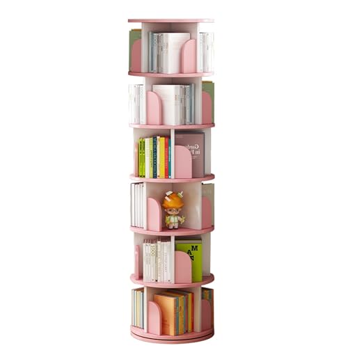 360° Drehbare Stapelbare Regale, Bücherregal-Organizer, 360-Grad-Display, Drehbares Bücherregal, Holz-Bücherregal-Organizer Für Schlafzimmer, Wohnzimmer, Arbeitszimmer (Color : Rosa, S : 6 Layers (4 von HYXSHOP