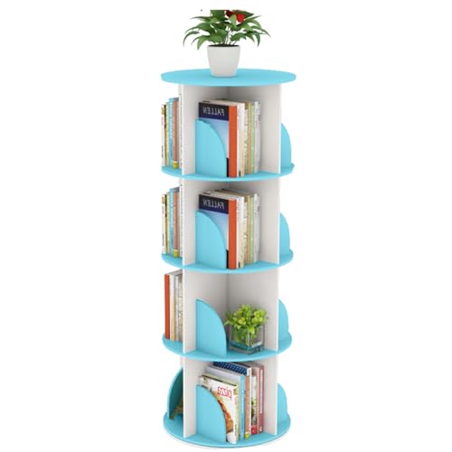 Um 360° Drehbares Bücherregal, Kleines Eckbücherregal Mit Kleiner Stellfläche, 6-stufiges Standbücherregal Für Kinder Und Erwachsene, Holzbücherregal Für Das Wohnzimmer (Color : Blau, S : 4 Layers ( von HYXSHOP