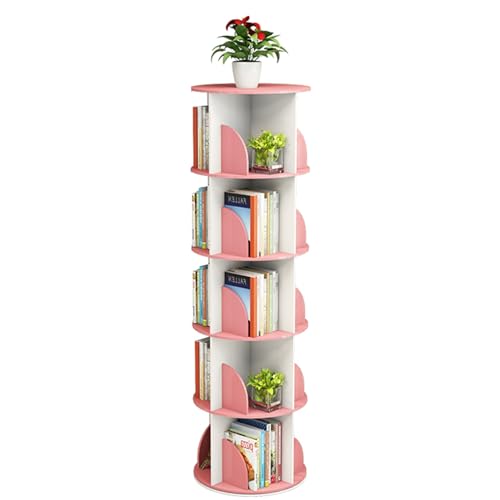 Um 360° Drehbares Bücherregal, Kleines Eckbücherregal Mit Kleiner Stellfläche, 6-stufiges Standbücherregal Für Kinder Und Erwachsene, Holzbücherregal Für Das Wohnzimmer (Color : Rosa, S : 5 Layers ( von HYXSHOP