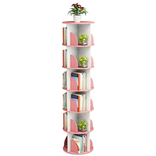 Um 360° Drehbares Bücherregal, Kleines Eckbücherregal Mit Kleiner Stellfläche, 6-stufiges Standbücherregal Für Kinder Und Erwachsene, Holzbücherregal Für Das Wohnzimmer (Color : Rosa, S : 6 Layers ( von HYXSHOP