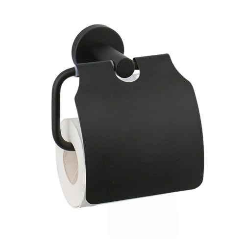 Badezimmerzubehör Handtuchhalter Regalstange Rollenpapierhalter mit Abdeckung Hand Bademantelhaken Toilettenbürste Schwarz, mit Abdeckung von HYYZZC
