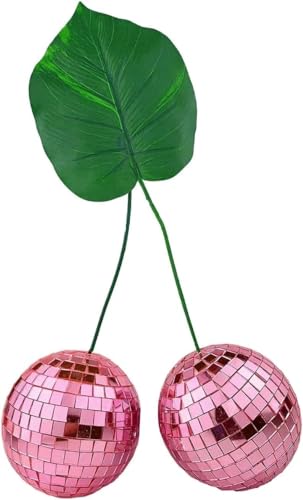 HYZBZJ 12 cm kirschförmige Discokugel-Dekoration, handgefertigte Spiegelglasfliese, Kirsch-Discokugel for Aufhängen, Heimdekoration, geeignet for Hochzeit, Party, Bar (Color : Pink, Size : 12cm) von HYZBZJ