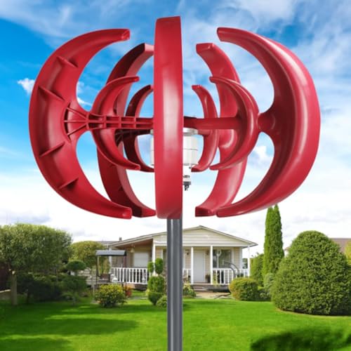 HYZHANHONG Rot,12V, 220V Windturbinen-Generator-Kit, 2000W Laternen-Windturbinengenerator, 5-Blatt-Windturbinengenerator mit vertikaler Achse und Controller (12V, 24V, 48V) von HYZHANHONG