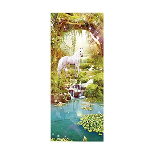 HYZSM Türtapete Selbstklebend 3D PVC wasserdichte Abnehmbare,Türaufkleber für Tür Deko Wohnzimmer/Schlafzimmer/Küche/Bad, Türposter-Einhorn 77x200CM von HYZSM