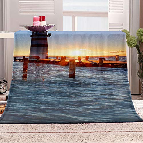 HYZSM Wohndecken Kuscheldecken 150x200cm Kuscheldecke Flauschig Weich Flanell Warm Microfaser 3D Leuchtturm Drucken Decke Haus Büro Draussen für Sofa and Bett & Camping von HYZSM