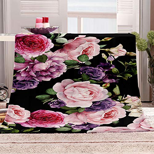 HYZSM Wohndecken Kuscheldecken 150x200cm Kuscheldecke Flauschig Weich Flanell Warm Microfaser 3D Pinke Blume Drucken Decke Haus Büro Draussen für Sofa and Bett & Camping von HYZSM