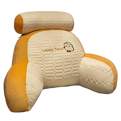 HYueaph Eisseide Bett Rest-Lesekissen Cartoon Bett Kissen Zum Sitzen Im Bett Abnehmbare Nackenrolle Abdeckung, Rückenlehnenkissen mit Armen Lesen Fernsehen Lounge Kissen,Toast-L von HYueaph