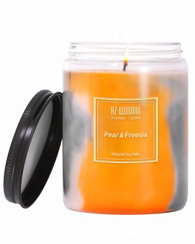 HZ-WONMIO Bunte Duftkerzen|Freesie & Birne Kerze|Sojawachs-Glas Kerze|9.5oz 80 Stunden brennen|Extra starke und lang anhaltende Aromatherapie Kerze|Geburtstag Kerze|Beste Freundin Geschenk für Frauen von HZ-WONMIO