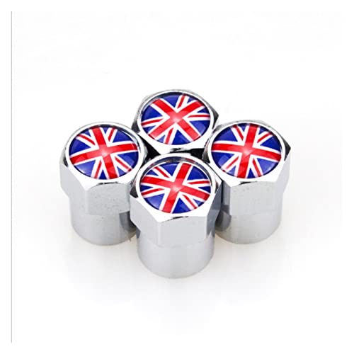 HZADY 4 x Metall-Rad-Ventilkappen-Abdeckungen mit britischem Flaggen-Logo, Auto-Dekorationszubehör, kompatibel mit MINI Cooper Coupe Cabrio One MINI-Serie (Color : 01) von HZADY