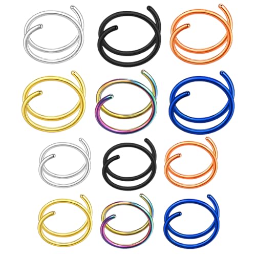HZAOPZE 12 pcs Doppelter Nasenringe Nasenpiercing Ring für Einzelne Durchbohrte Edelstahl Durchbohrte Septum Nase Hoop Nase Nasenring Piercing Schmuck Mädchen Twist Spirale Nasenring Hoop HZAOPZE 12 pcs Doppelter Nasenringe Nasenpiercing Ring für Einzelne Durchbohrte Edelstahl Durchbohrte Septum Nase Hoop Nase Nasenring Piercing Schmuck Mädchen Twist Spirale Nasenring Hoop von HZAOPZE