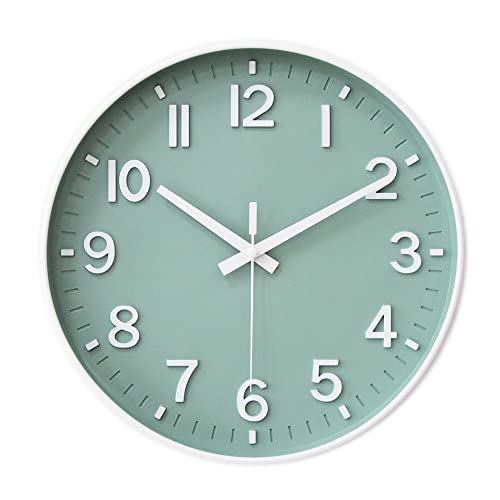 HZDHCLH 30cm Lautlos Wanduhr Schleichende Sekunde mit Arabisch Ziffer ohne Ticken für Dekoration Wohnzimmer, Küche, Büro, Schlafzimmer (Grün) von HZDHCLH