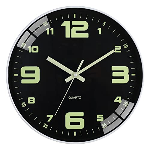 HZDHCLH 30cm Leuchtende Wanduhr Lautlos Schleichende Sekunde mit Arabisch Ziffer ohne Ticken für Dekoration Wohnzimmer, Küche, Büro, Schlafzimmer（Schwarz - große Zahlen） von HZDHCLH