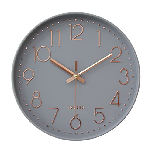 HZDHCLH Funk Wanduhr 30 cm Lautlose Wanduhr Ohne Tickgeräusche, Moderne Batteriebetriebene Uhr für Zuhause, Küche, Wohnzimmer, Büro, Wanddekoration (graues Gold) von HZDHCLH