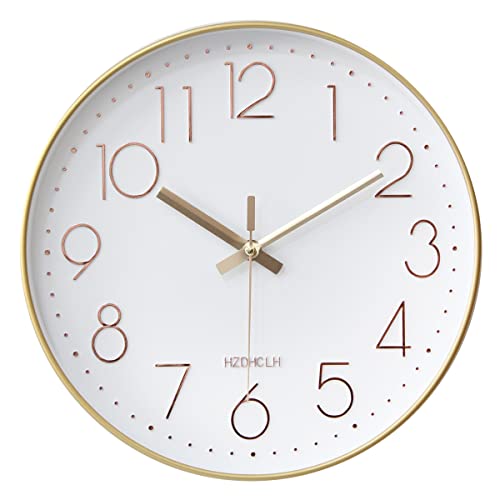 HZDHCLH Funk Wanduhr 30 cm Lautlose Wanduhr Ohne Tickgeräusche, Moderne Batteriebetriebene Uhr für Zuhause, Küche, Wohnzimmer, Büro, Wanddekoration（Rosegold Weiß） von HZDHCLH