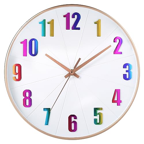 HZDHCLH Funkuhr 30 cm Großes Ziffernblatt Wanduhr Geräuschlos,Geeignet für Schule, Zuhause, Wanddekoration(Bunt) von HZDHCLH