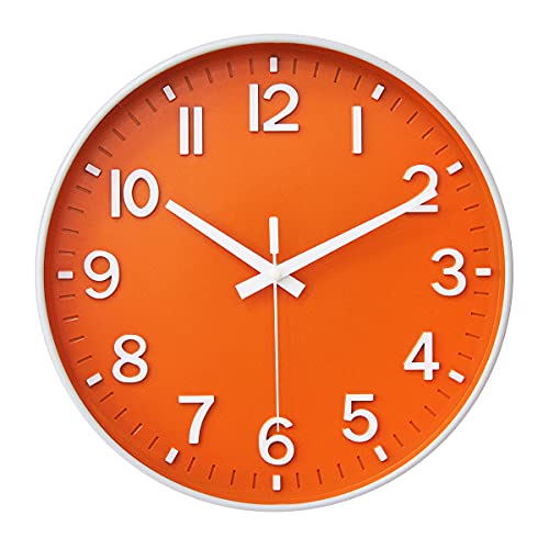 HZDHCLH Funkuhr 30 cm Großes Ziffernblatt Wanduhr Geräuschlos,Geeignet für Schule, Zuhause, Wanddekoration (orange weiß) von HZDHCLH