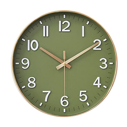 HZDHCLH Funk Wanduhr 30 cm Lautlose Wanduhr Ohne Tickgeräusche, Moderne Batteriebetriebene Uhr für Zuhause, Küche, Wohnzimmer, Büro, Wanddekoration (Goldgrün) von HZDHCLH