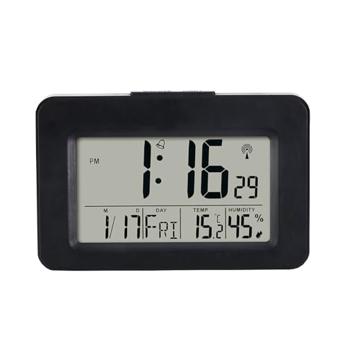 HZDHCLH Funkwecker Digitaler Wecker LCD Display Schlummerfunktion Nachttisch Tischuhr mit Licht 12/24 Datum Temperaturanzeige Luftfeuchtigkeit(Schwarz) von HZDHCLH