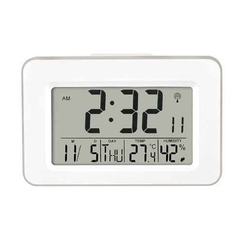 HZDHCLH Funkwecker Digitaler Wecker LCD Display Schlummerfunktion Nachttisch Tischuhr mit Licht 12/24 Datum Temperaturanzeige Luftfeuchtigkeit(Weiß) von HZDHCLH