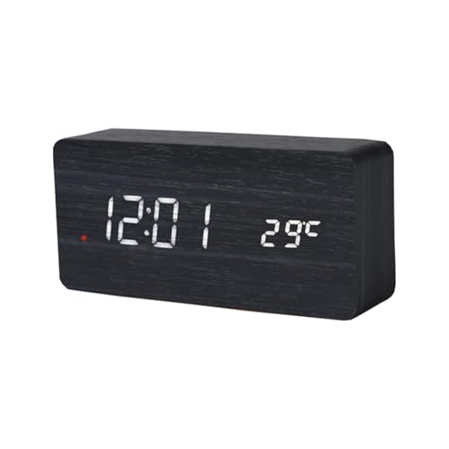 HZDHCLH Funkwecker LED-Anzeige Digitaler Wecke Snooze-Funktion, DREI Wecker,Datum Temperatur,Einstellbare Helligkeit mit Ladegerät (Rechteckig schwarz) von HZDHCLH