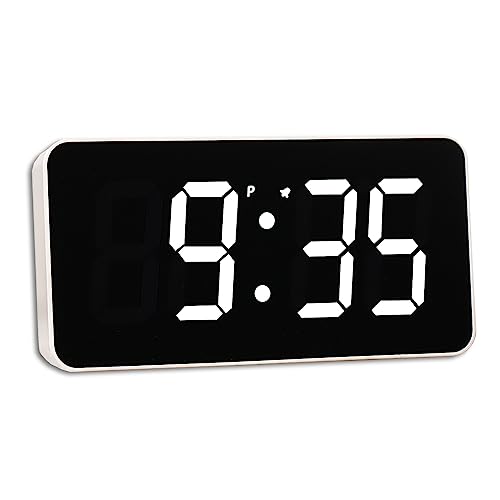 HZDHCLH Funkwecker LED-Anzeige Digitaler Wecke Snooze-Funktion, DREI Wecker,Datum Temperatur,Einstellbare Helligkeit mit Ladegerät (weiße Zahlen) von HZDHCLH