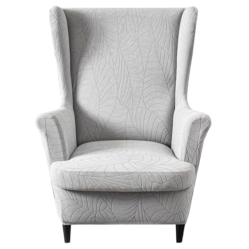 HZDHCLH Ohrensessel Überzug 2 Teilig mit Armlehnen modisch elastisch Sofa-Schutzbezug Möbelschutz Stuhlbezug geeignet für Sessel Wohnzimmer Schlafzimmer Hotel (Hellgrauer Jacquard) von HZDHCLH