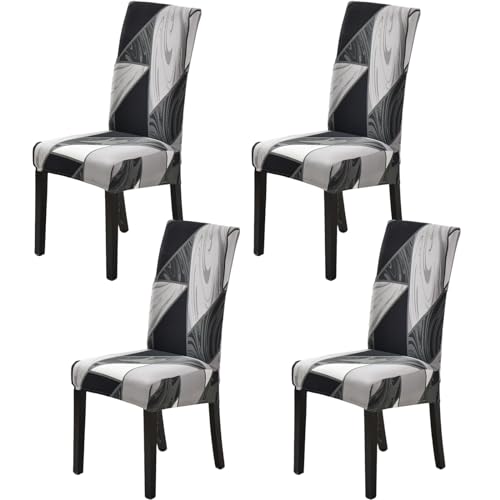 HZDHCLH Stuhlhussen 4er Set Stuhlbezüge Stretch abnehmbar, waschbar, Esszimmerstuhl-Schutzsitz für Hotel Restaurant Küche Hochzeitsfeier（Schwarz Karo/4 Stück） von HZDHCLH