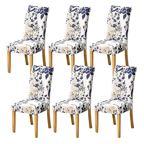HZDHCLH Stuhlhussen 4er Set Stuhlbezüge Stretch abnehmbar, waschbar, Esszimmerstuhl-Schutzsitz für Hotel Restaurant Küche Hochzeitsfeier（Blumenmeer/6 Stück） von HZDHCLH