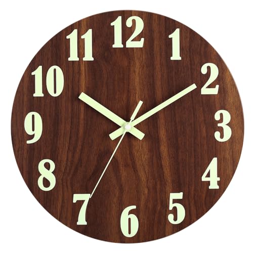 HZDHCLH Wanduhr Lautlos Vintage Holzmuster Wanduhr Ohne Ticken Leuchtende Wanduhr Büro Wohnzimmer Uhr (30 cm) von HZDHCLH