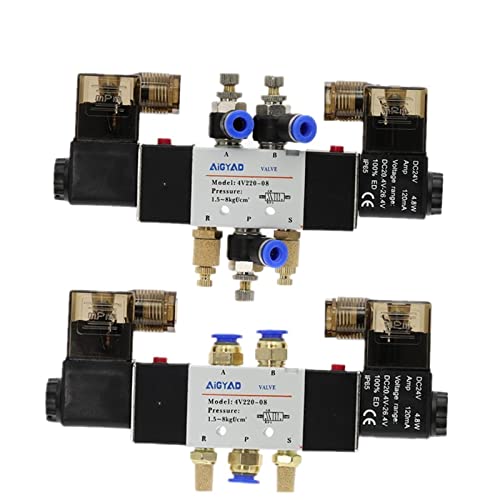 4V220-08 Luftpneumatisches Doppelspulen-Magnetventil 5 Wege 2 Positionen 1/4 1/8 Zoll DC12V DC24V AC110V AC220V(Pc12mm Fittings) von HZDXWXOJ