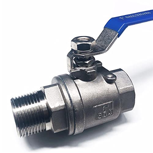 HZDXWXOJ Ventil 304 Edelstahl Zweiteiliger Kugelhahn 1/4 3/8 1/2 Zoll 3/4 Zoll 1 Zoll 2 Zoll BSP Innen- und Außengewinde Wasser Gas Öl Schalter Fitting Adapter(1l2) von HZDXWXOJ