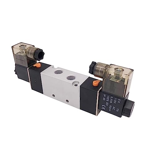 Pneumatisches Luftmagnetventil 4V420-15, zwei Spulen, 1/2 Zoll BSP, 12 V DC, 5-Wege-elektrisches Steuerventil mit roter Kontrollleuchte, 1 Stück(Ac110v,4V420-10) von HZDXWXOJ