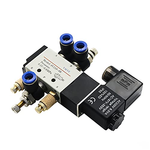 Pneumatisches elektrisches Magnetventil 4V210-08 5-Wege-2-Positionen-Steuerventil for Luft und Gas, 12 V, 24 V, 220 V, 4 mm - 12 mm Schlauchverschraubungen, 1 Stück(Pc 4mm Fittings,AC220) von HZDXWXOJ