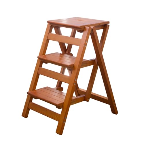 HZEPDVT Faltbarer 3-stufiger Trittleiterhocker aus Massivholz Tragbare Haushaltsleiter mit Klappstufen Mehrzweck-Klappleiterhocker mit breitem Pedal(Third Order) von HZEPDVT