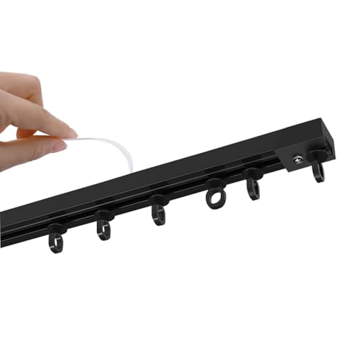 HZEPDVT Selbstklebende Vorhangschiene for Decke oder Wand, Bohren erforderlich, geräuschlose Schiene mit Rollen und Verschluss, 110 cm (43,3 Zoll)(100cm(39.4in),Top Mount) von HZEPDVT