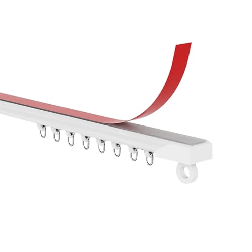Stanzbare und klebrige, leise Vorhangschiene mit hängendem Rad, weiße, Oben und seitlich montierte Doppelzweck-Klebeschiene(190cm(74.8in),Top) von HZEPDVT