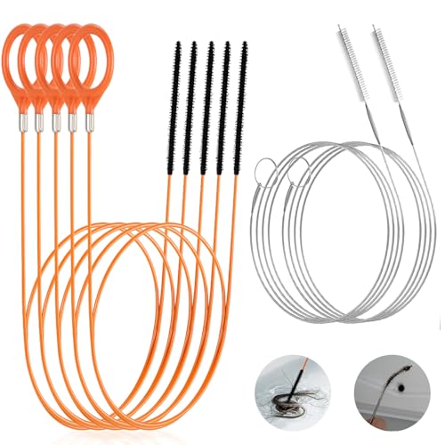 7 Stück Abflussreiniger Spirale, Flexibler 76 cm Anti-Bruch-Stahl Rohrreinigungsspirale & 150 cm Reinigungsbürste, Abflussreiniger und Haarfänger für Badewanne Abwasserkanäle Waschbecken von HZHSSG