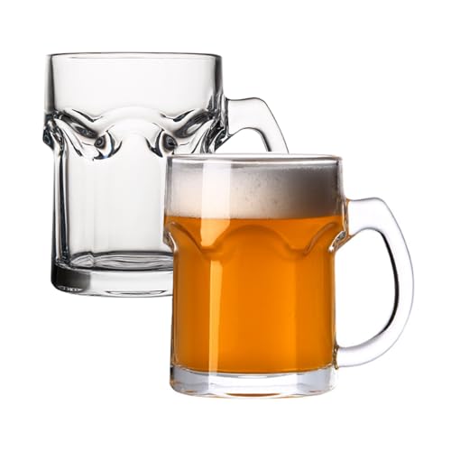 HZIYOU Biergläser mit Henkel Biergläser Set Glasbecher mit Daumenauflage Bierkrug 2 Stück von HZIYOU